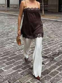 Blusa de satén y encaje elegante de moda para mujer, nueva colección de verano DEEKA - Café integral - Ver 3