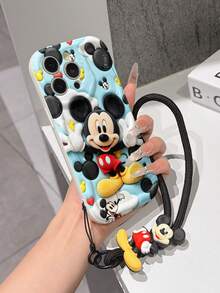 This Disney Mickey Mouse Lanyard Phone Case Is Fully Covered In TPU Material. It's Shockproof, Lightweight, And Compatible With IPhone17/16/11/13/15/15 Plus/15 Pro/15 Pro Max/12/14 Pro Max/11 Pro Max/12 Pro/12 Pro Max/13. This Phone Case Makes A Popular Birthday Gift Or Business Gift; It's Durable, Stain- And Fingerprint Resistant, And Suitable For Both Men And Women. The Set Also Includes A Mickey Mouse Phone Case And A Mickey Mouse Plush Bracelet. It's A Perfect Gift For Friends And Family. This Stylish Phone Case Is Fun, Lightweight, And Durable. IPhone17 Pro Max Phone Case, Minnie Mouse Phone Case. - White - View 2