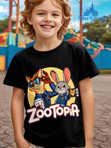 Summer Short-Sleeve T-Shirts For Kids From Zootopia, Featuring Cute Designs Of Nick And Judy. They Are Stretchy, Breathable, Moisture-Wicking, And Stylish, Suitable For Both Boys And Girls. Available In Various Colors, These Are Disney Park Outfits - màu đen - Xem 1