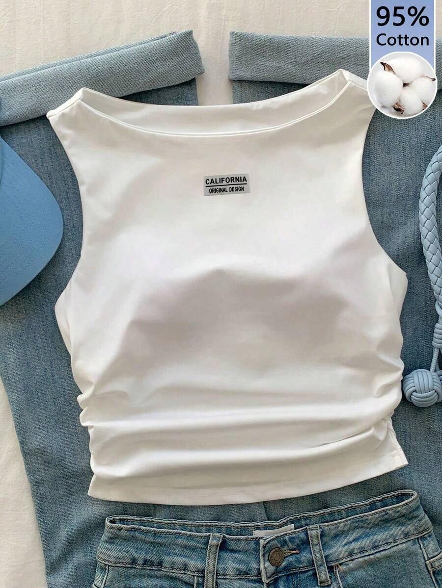 Camiseta acolchada simple de verano/primavera de color sólido - Blanco 2 - Ver 1