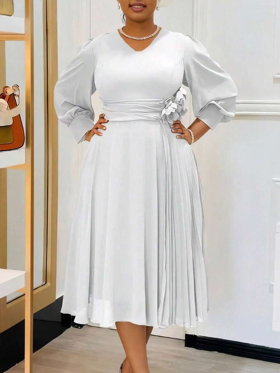 Vestido en corte A de color liso, elegante y con estilo, nueva llegada de primavera para tallas grandes - Blanco - Ver 1