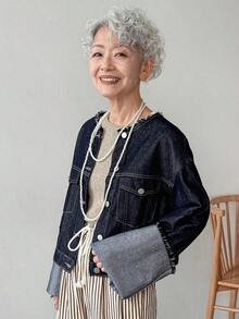 Chaqueta vaquera casual y versátil con botones delanteros sueltos para mujeres, chaqueta vaquera corta para mujeres, chaqueta de jean corta, chaqueta de jean oversize para mujeres - Azul - Ver 3