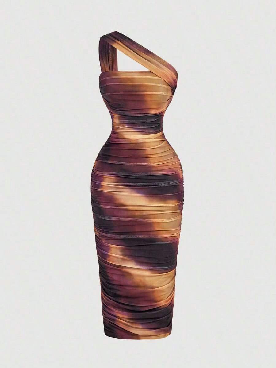 Vestido sin mangas con pliegues asimétricos de estilo vintage para mujer - Multicolor - Ver 1
