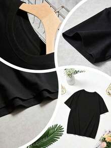 Women's Black T-Shirt With Skull And Cow Print, Round Neck, Casual Cotton Knit Fabric, Medium Elasticity, Regular Fit, Suitable For Women To Wear In Spring/Summer/Autumn. - 黑色 - 查看 3