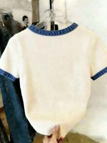 Camiseta de manga corta de mujer con cuello redondo, estampado de lunares, de uso casual y versátil para uso diario - Multicolor 7 - Ver 2