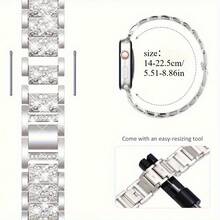 1件闪亮时尚珠宝银色金属表带，男女通用，兼容 38mm 40mm 41mm 42mm 45mm 46mm 49mm，Series 10/9/8/7/6/5/4/3/2/1/SE/Ultra，可调节表带，钻石不锈钢金属表带。 - 銀色 - 查看 5