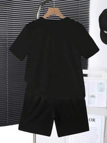 Conjunto de 2 piezas: Camiseta de manga corta con cuello redondo y estampado gráfico de gamepad, estilo casual minimalista y colorido, y pantalones cortos, adecuado para adolescentes en verano. - Blanco - Ver 6