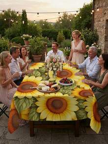 1/2pcs Tablecloth, Sunflower Pattern Polyester Tablecloth, Countryside Style Dining Table Decor, Suitable For Kitchen, Dining Room, Coffee Table, Picnic, Camping, Farmhouse Home Decor, Square Or Round Shape, Multi-Scenario Table Protection, Holiday Atmosphere Embellishment - Multicolor - View 2