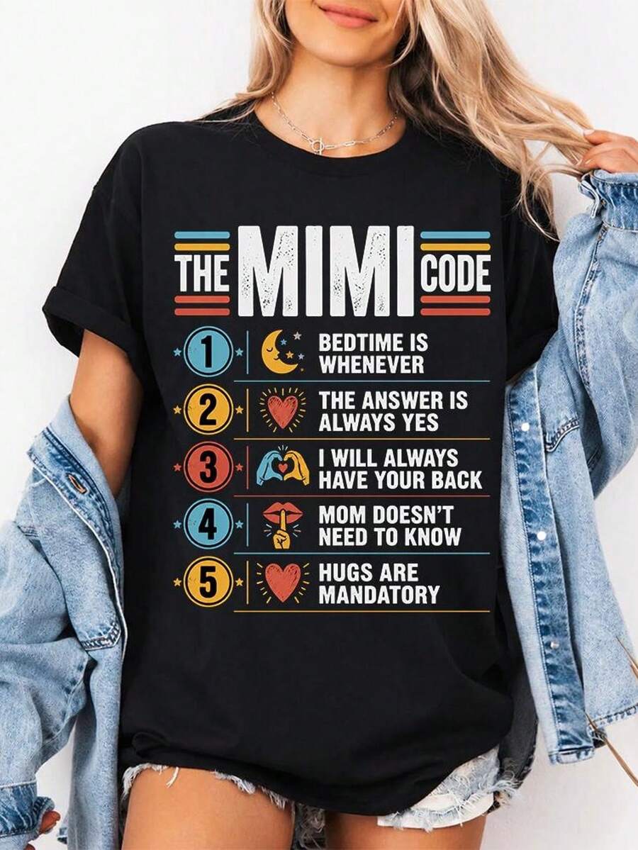 Camiseta Mimi Code, regalo divertido para la abuela, camiseta gráfica h1ugs BackUp. 220 g, algodón puro unisex, peso ideal para todas las estaciones, apto para hombres y mujeres. Tejido duradero de alta calidad, suave al tacto y de larga duración. Camiseta transpirable. Adecuada para la primavera y el verano, vacaciones, Día de la Madre, Día de la Independencia. - Negro - Ver 1