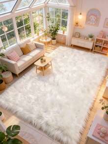 1 pieza Alfombra esponjosa blanca, alfombra de piel de oveja sintética esponjosa - Alfombra suave y cálida de pelo largo para uso en interiores, lavable y durable alfombra rectangular grande para sala de estar, dormitorio, decoración - Blanco - Ver 5