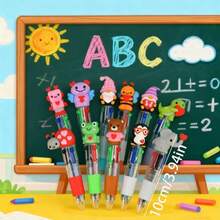 HOOLYUK 9pcs Cute Cartoon 4-Color Ballpoint Pens, Kawaii Animal & Heart Topper Retractable Multicolor Pens, 0.5mm, For School, Office & Kids Stationery Gifts, Goodie Bag Stuffers, Classroom Reward-Assorted Varieties - 9 cái - Xem 2