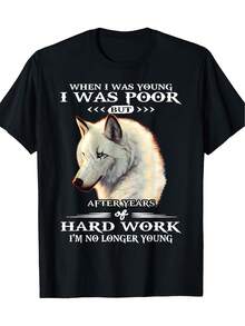 White Wolf Nature Photo Wolf Hunting T-Shirt - 100% Cotton 7.76 Oz - 黑色 - 查看 2