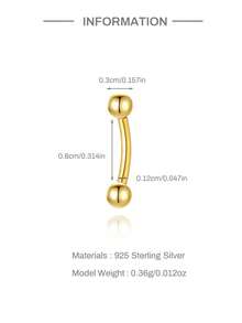 EleRunis 1 pieza de plata de ley 925 hipoalergénica con barra doble de diamante curva tipo rook para piercing de ombligo y oreja, joyería fina para uso diario, boda, fiesta, compromiso, aniversario y Día de San Valentín - Dorado - Ver 8