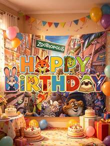 Disney 这款高级迪士尼主题生日背景幕布采用耐用涤纶材质，以《疯狂动物城》中的动物、忧忧、愤怒、厌恶和焦虑等角色为主题，经久耐用，设计兼顾耐用性和视觉冲击力。这款高级跨界生日背景幕布融合了优质材料和深受粉丝喜爱的设计，是派对、活动和频繁更换装饰的理想之选。 - 背景 - 查看 2