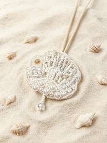 1 pieza Accesorio de bolso estilo bohemio hecho a mano con estrella de mar y concha de plata, adecuado para decoración de bolsos, adorno colgante de coche, accesorio de llavero - Blanco - Ver 2