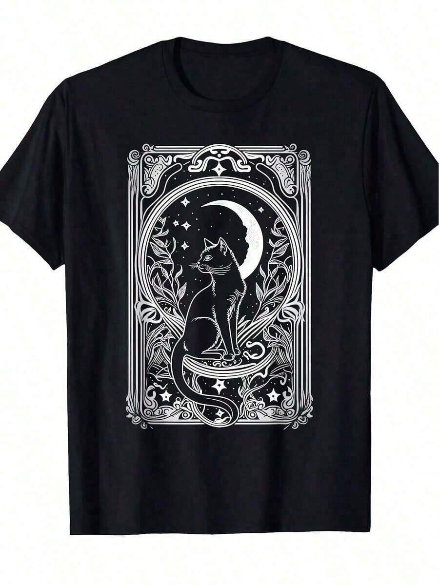 Camiseta de mujerWomen's T-shirt Summer New Arrivals 2026 Casual Unisex Short SleeveWomen's T-shirt Summer New Arrivals 2026 Casual Unisex Short SleeveCamiseta única con diseño Y2K de un gato elegante sentado bajo la luna y estrellas ideal para amantes de los felinos y la estética vintage fresca perfecta para lucir en cualquier ocasión resalta tu estilo y personalidad con esta pieza exclusivaComfortable Fabric, Loose Fit, Soft and BreathableComfortable Fabric, Loose Fit, Soft and BreathableCómoda y ligera - Negro - Ver 1