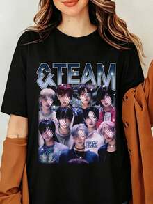 &TEAM K-Pop Boy Group Graphic T-Shirt J-Pop Star Vintage 90s Bootleg Print Black Oversized Cotton Tee Men Women Streetwear Top, Vintage &Team Graphic T-Shirt, Back To Life Album Shirt, Gift, World Tour Tee - Black - View 6