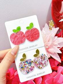 1 Pair Acrylic Apple Earrings With Rhinestones, Cute Earrings For Back To School, Teacher's Day, Suitable For Campus Daily Wear, Gift For Girls - Multicolor - View 1