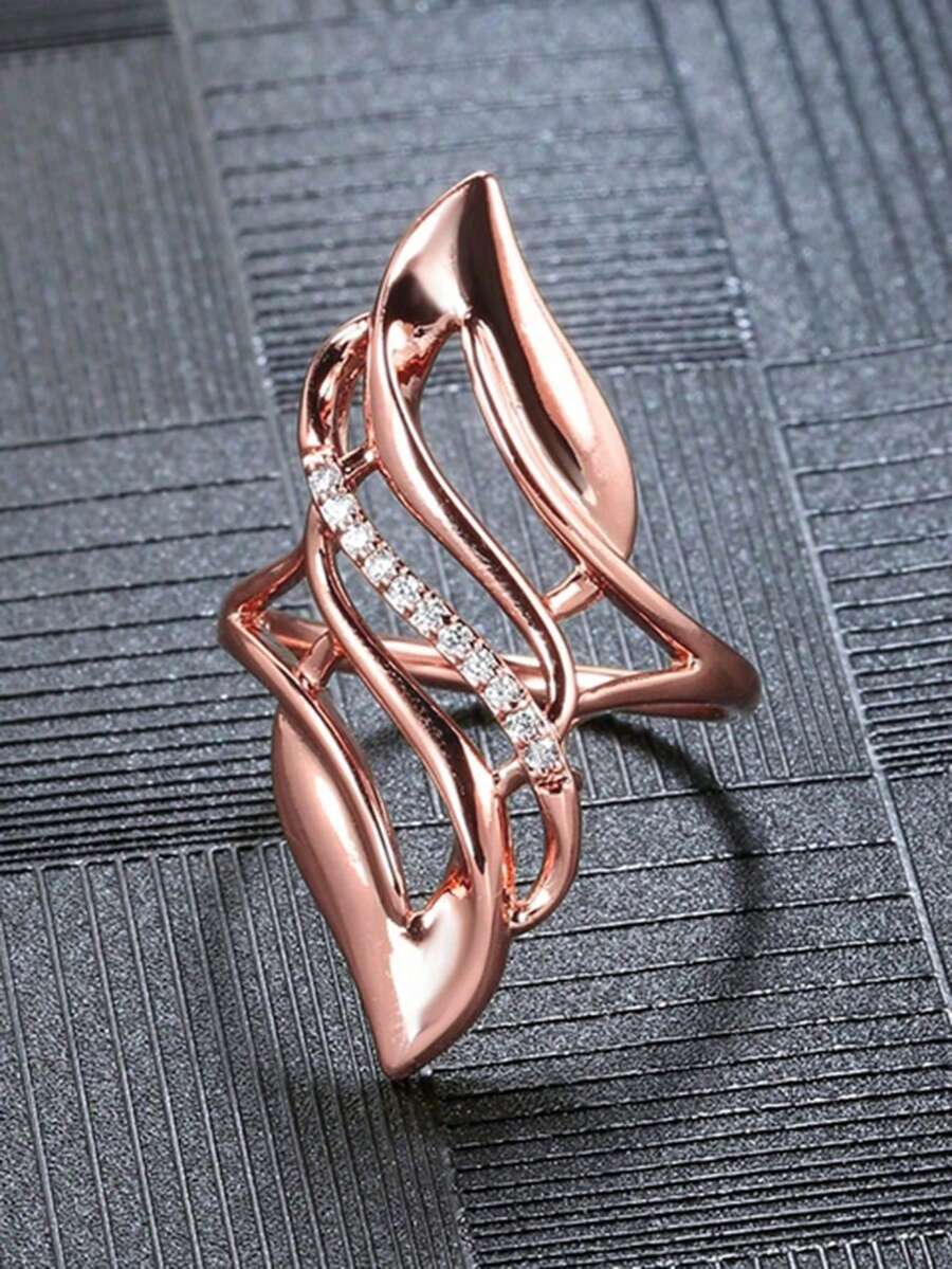 1 chiếc nhẫn Cubic Zirconia thanh lịch, phù hợp cho nữ, thích hợp cho đám cưới, lễ đính hôn, kỷ niệm, tiệc tùng, cũng là món quà lý tưởng cho Ngày Valentine, Ngày của Mẹ, v.v. - Hoa hồng vàng - Xem 1