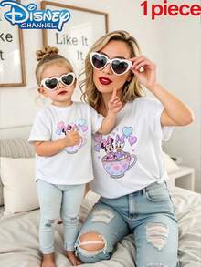Disney 1pc Girls Casual Minnie Mouse And Daisy Duck In Teacup Print Short Sleeve T-Shirt - trắng - Xem 1