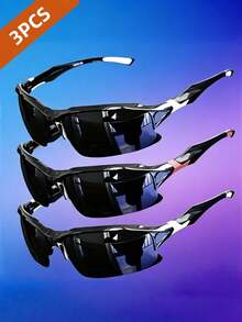 3 piezas Gafas deportivas negras para hombres, hechas de material de PC de alta calidad, adecuadas para viajes, fiestas en la playa, estilo callejero, selfies, artículo esencial para vacaciones - A - Ver 8