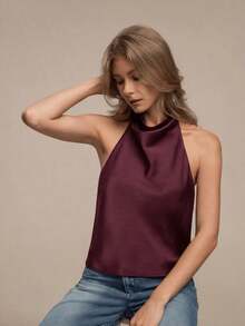 Blusa de mujer de nuevo verano de unicolor y sexy con espalda descubierta y hombros descubiertos, adecuada para citas y fiestas - Burdeos - Ver 4