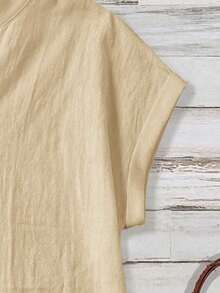 Camisa de mujer de unicolor con cuello en V, casual y versátil para uso diario - Albaricoque - Ver 4