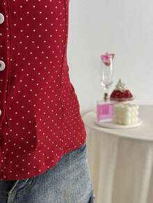 Camisa de mujer con cuello en V, cintura fruncida y manga corta, color blanco, para primavera/verano - Rojo 2 - Ver 6