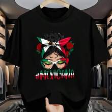 Mujer002|Camiseta de mujer|Enviado desde México|Transpirable de alta calidad|Camisetas|Camisetas holgadas|Camisetas deportivas para actividades diarias|Camisetas deportivas|Camisetas cómodas y transpirables|Camisetas deportivas casuales de cuello redondoC - Negro - Ver 1