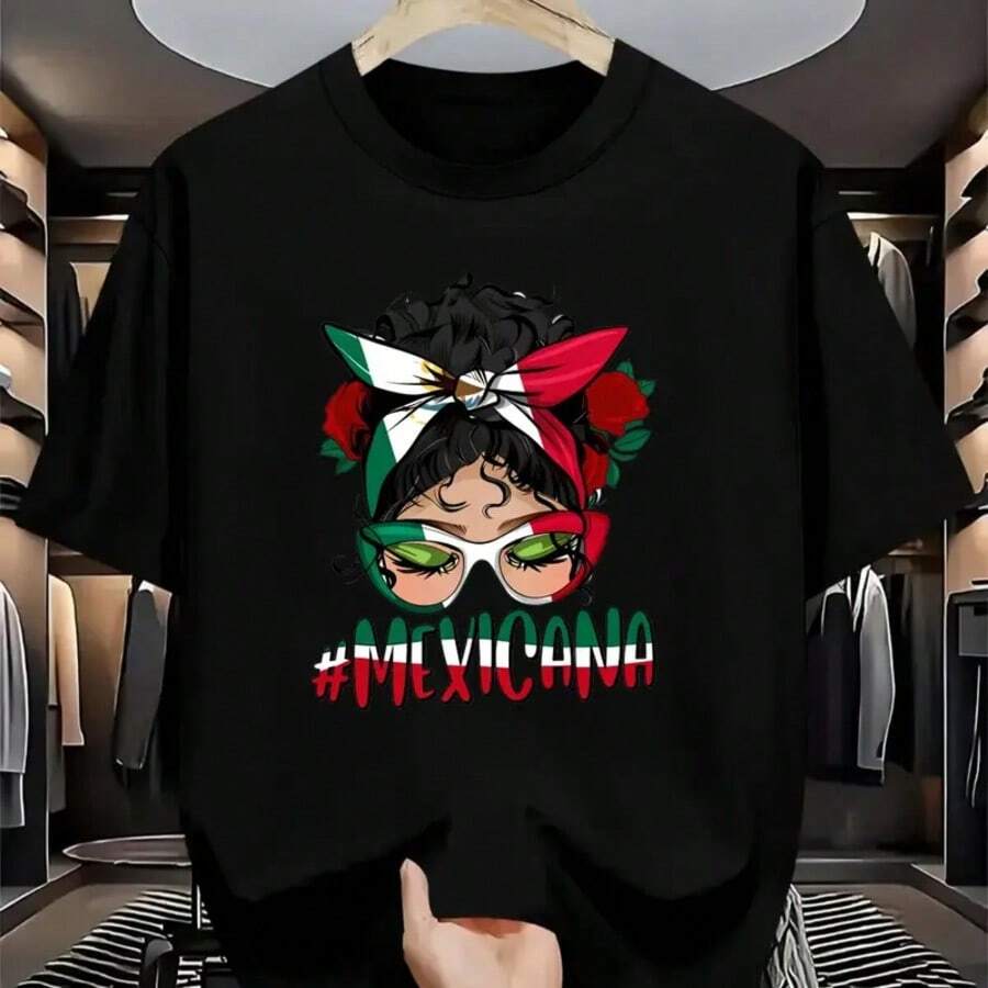 Mujer002|Camiseta de mujer|Enviado desde México|Transpirable de alta calidad|Camisetas|Camisetas holgadas|Camisetas deportivas para actividades diarias|Camisetas deportivas|Camisetas cómodas y transpirables|Camisetas deportivas casuales de cuello redondoC - Negro - Ver 1