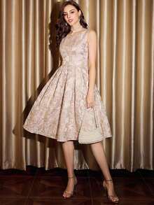 DECDS Vestido de mujer elegante y vintage con estampado floral de jacquard para fiestas, festivales y eventos elegantes.Vestidos largos elegantes para fiestas para mujeres en otoño, invierno, Navidad, Halloween y Año Nuevo. - Rosa Pálido - Ver 4