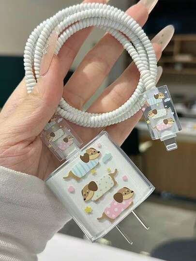 5pcs TPU Cartoon Cute Dachshund Dog Animal Cable Organizer Winder, Scratch & Shock Resistant Charger Protector Case, Ideal Gift For Mother's Day, Valentine's Day, Friends
