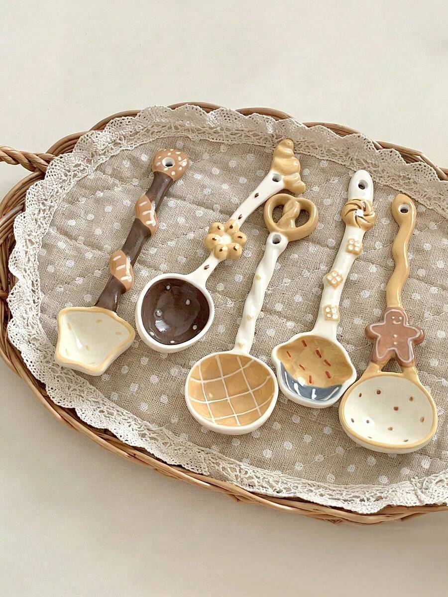 Cute Dessert Shaped Ceramic Spoons, Bread Spoon, Strawberry Spoon, Muffin/Pineapple/Croissant Shaped Dessert Spoons, Adorable Kitchen Utensil Spoons - View 1
