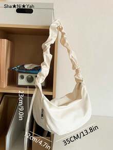 Fashionable Versatile Girl's Commuting Style High-Quality Soft Leather Large Capacity Adjustable Strap Pleated Cloud Shoulder Bag, Suitable For Spring/Summer, French Underarm/Crossbody Bag For Outing, School, Party, Gift - White - View 7