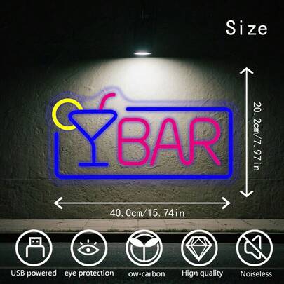 1 biển hiệu đèn neon quầy bar cocktail, đèn LED tạo không khí phổ biến, cấp nguồn USB, thích hợp trang trí quán bar, tiệc tùng, cửa hàng.