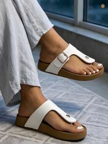 Women's Platform Sandals Flip Flops Summer Casual Shoes - White - View 2