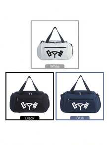 1pc High-Intensity Training Spacious Compartment Unisex Gym Bag, Smooth Texture, Dumbbell Print, Polyester Material Zipper Closure, Medium Height, Suitable For Workout Fitness Exercise - Multicolor - View 4