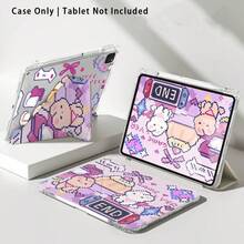 1 pieza Funda protectora de cristal acrílico con soporte, con diseños lindos de conejo y otros patrones, compatible con modelos populares de tabletas Honor/Apple y otros, plegable anti-doblado, esquinas reforzadas de silicona, función de encendido/apagado automático, ranura para lápiz, soporte plegable de varios ángulos - Protección diaria perfecta, regalo ideal - Multicolor - Ver 8