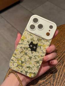 Cute Black Cat In Daisies Pattern Liquid Silicone Mobile Phone Case Full-Body Protection Shockproof Anti-Fall TPU Soft Rubber Case Compatible With IPhone - Multicolor - View 3