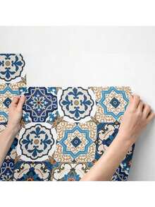 1 Roll Blue Brick Pattern Self-Adhesive Wallpaper, Easy To Apply And Remove, Waterproof Vinyl Wall Sticker For Kitchen, Bathroom, Living Room Decor, 40CM*100/300/500CM - Blue - View 9