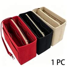 1 pieza Bolsa organizadora de fieltro de gran capacidad/grande/mediana/pequeña multifuncional, bolsa de maquillaje de gran capacidad, bolsa de fieltro, organizador minimalista desmontable - Negro - Ver 1