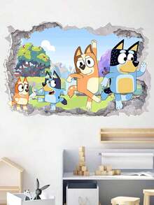 Bluey 以《布鲁伊》为主题的3D立体墙贴，采用逼真的破墙设计，展现生动的角色场景。墙贴采用优质自粘乙烯基材料制成，图案鲜艳持久不褪色，易于粘贴和移除，为卧室、客厅或主题区域增添趣味盎然的沉浸式体验。 - 多款 - 查看 17