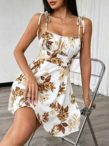 Vestido mini con tirantes de espagueti y estampado floral ditsy con lazo - Multicolor 4 - Ver 1