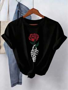 Camiseta personalizada con estampado casual para mujer, de manga corta y cuello redondo, moda urbana local para primavera/verano. - Camiseta unisex de algodón suelto de manga corta y cuello redondo estilo vintage urbano. - Negro - Ver 6