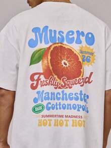 Camiseta de cuello redondo de manga corta con estampado gráfico grande y naranja veraniego, esencial para primavera y verano-Vintage Street Style Unisex Loose Cotton Short Sleeve Crew Neck T-Shirtblusas para mujer. blusas.blusas casuales para dama. - Blanco - Ver 2