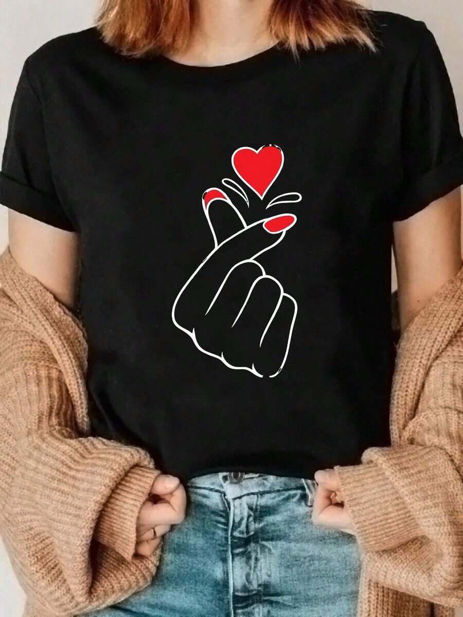 Camiseta Holgada con Estampado Gráfico Ideal para Atuendos Cotidianos y Celebraciones Navideñas Blusas Bonito 100% Cotton - Negro - Ver 1