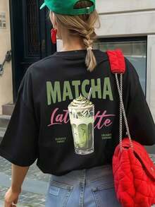 1 camiseta de manga corta con cuello redondo y corte holgado para mujer, con estampado gráfico temático de Matcha, Café Latte, adecuada para vacaciones, oficina, salidas, uso diario, citas, fiestas, reuniones, calle, festivales, festivales de música, Día de San Valentín y otras ocasiones festivas. Atuendo Elegante para Oficina de Mujer, Blusa Bonita, Conjunto Festivo para Mujer, Vestido para Cita Romántica, Blusa Casual Negra Elegante para Mujer - Negro - Ver 8