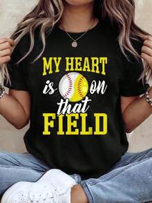 Mi Corazón Está En Ese Campo, Camiseta de Béisbol y Sóftbol para Mamá, Mujer, Esposa, Camisetas Gráficas para Mujer - Negro - Ver 7