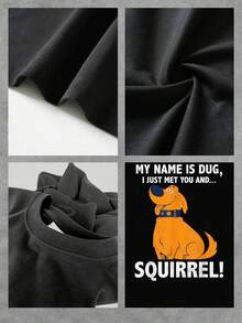 Ilustración divertida de un perro naranja con expresión amigable y mensaje humorístico que transmite alegría y simpatía perfecta para amantes de los animales camiseta de mujer de manga corta  casual cómoda para uso diario - Negro - Ver 4