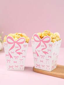 10pcs Pink Bow Printed Paper Popcorn Boxes, Cute Party Snack Containers Suitable For Baby Shower, Birthday, Gender Reveal, Parenting Party, Butterfly Theme Party Decor - Pink - View 4